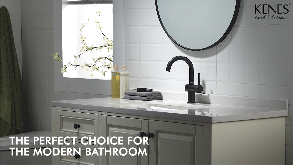 KENES Matte Black Bathroom Sink Faucet, Bathroom Faucets Single